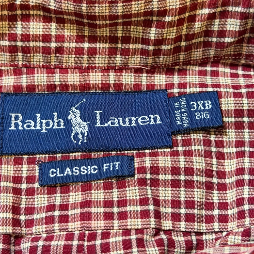 Ralph Lauren Shirt‎ Mens 3XB Burgundy Plaid Button Down Long Sleeve Dress Shirt